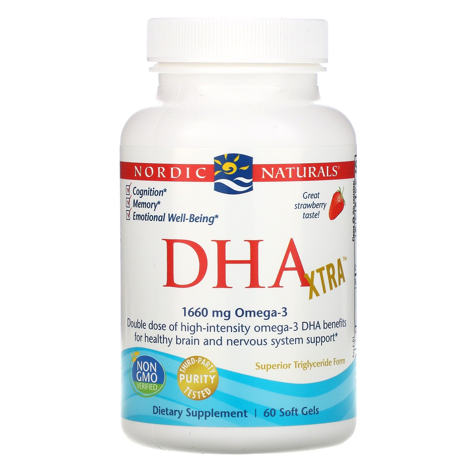 Nordic Naturals, DHA Xtra, Strawberry, 1,000 mg, 60 Soft Gels