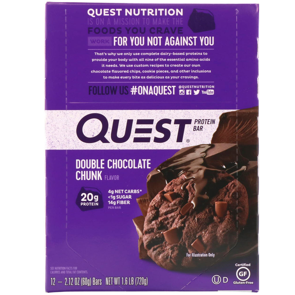 Quest Nutrition, Protein Bar, Double Chocolate Chunk, 12 Bars, 2.12 oz (60 g) Each