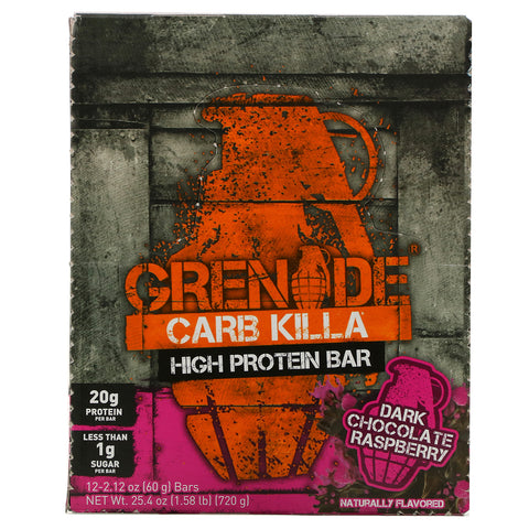 Grenade, Carb Killa, High Protein Bar, Dark Chocolate Raspberry, 12 Bars, 2.12 oz (60 g) Each