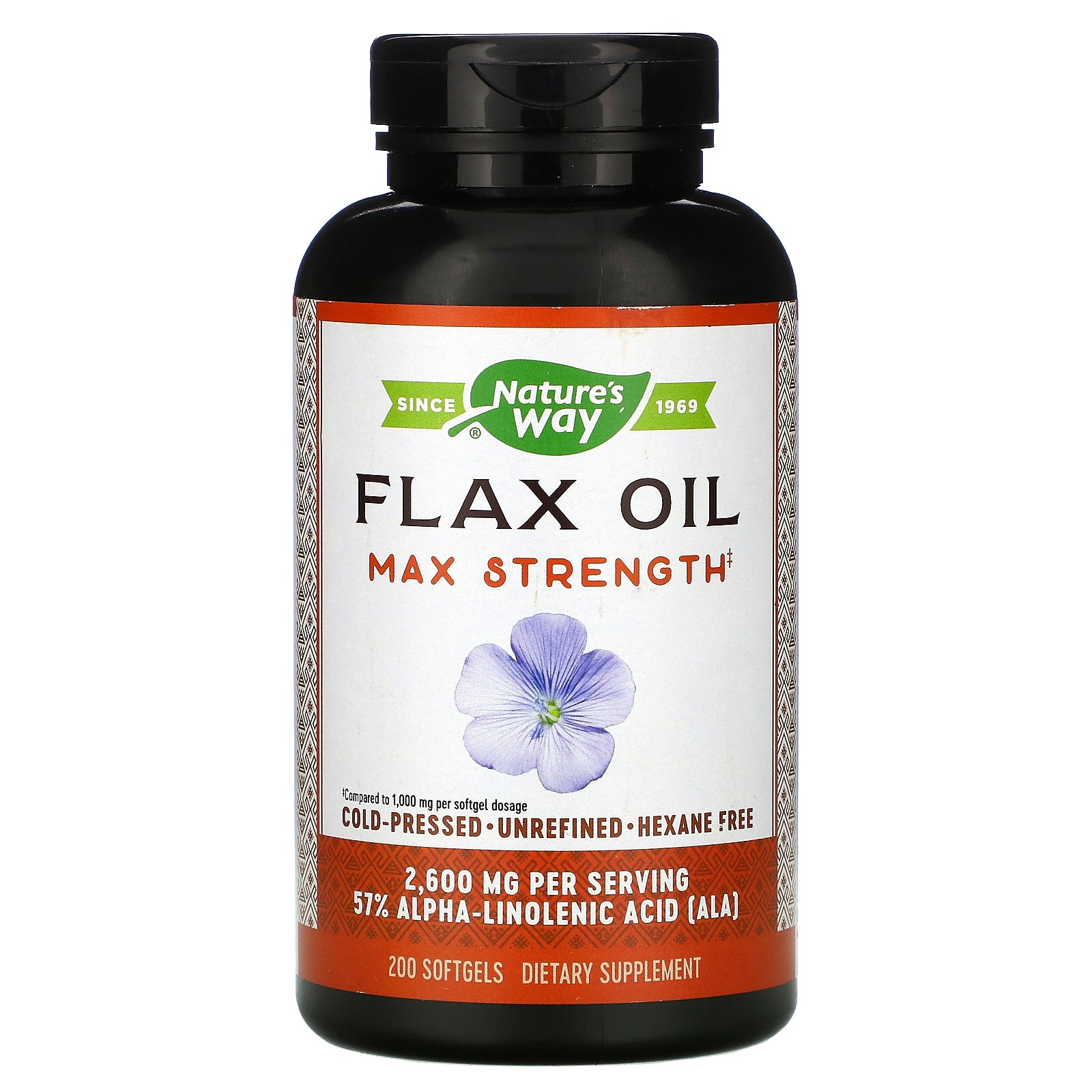 Nature's Way, Flax Oil, Max Strength, 2,600 mg, 200 Softgels