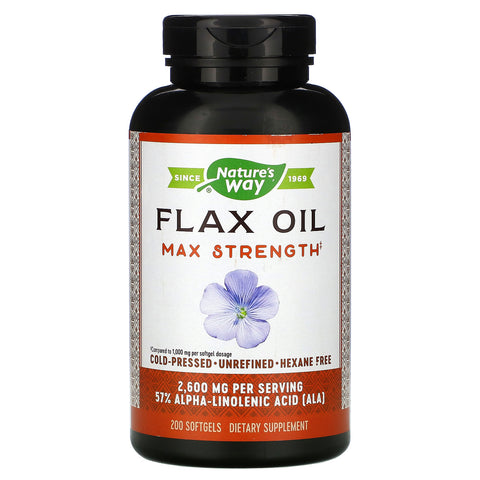 Nature's Way, Flax Oil, Max Strength, 2,600 mg, 200 Softgels