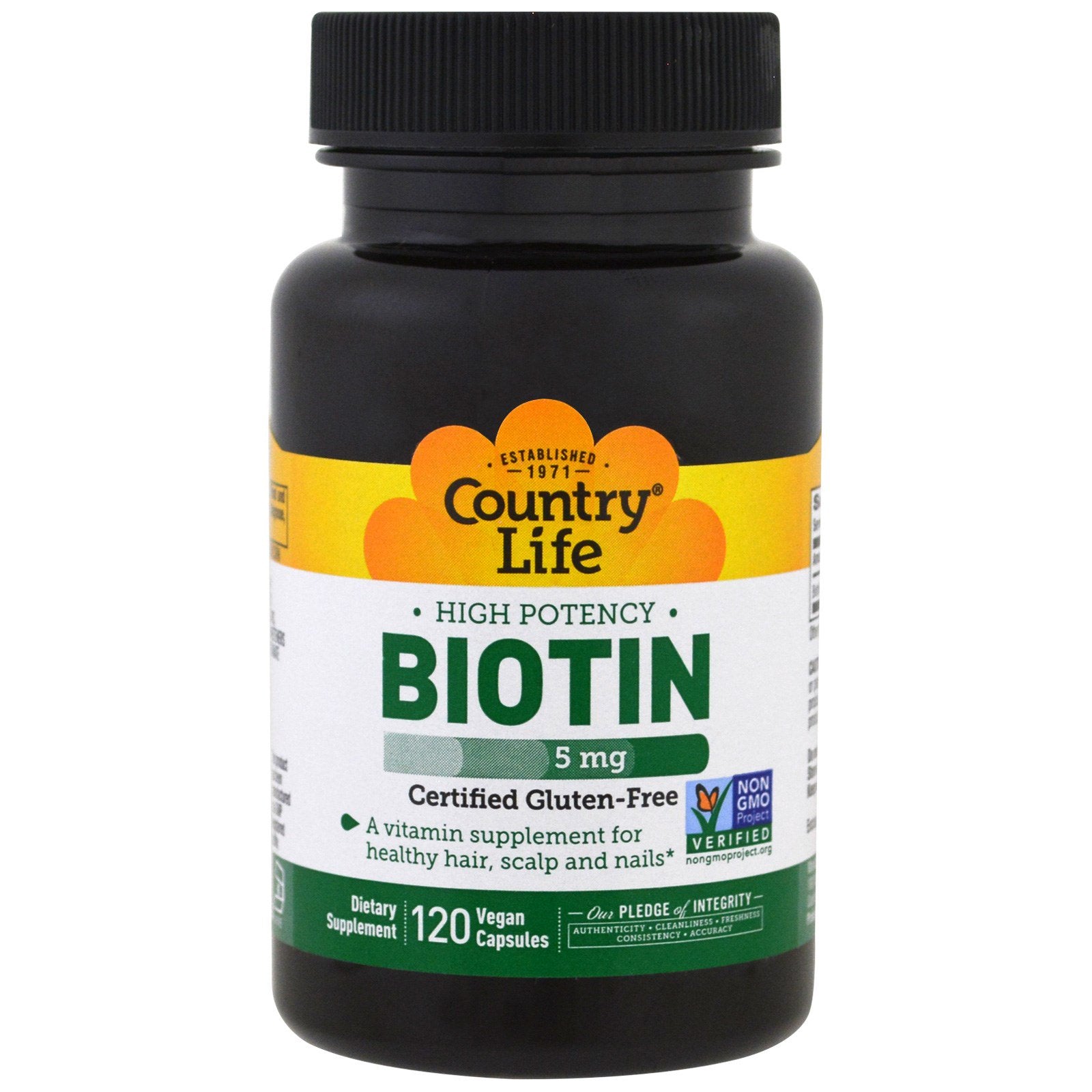 Country Life, High Potency Biotin, 5 mg, 120 Vegan Capsules
