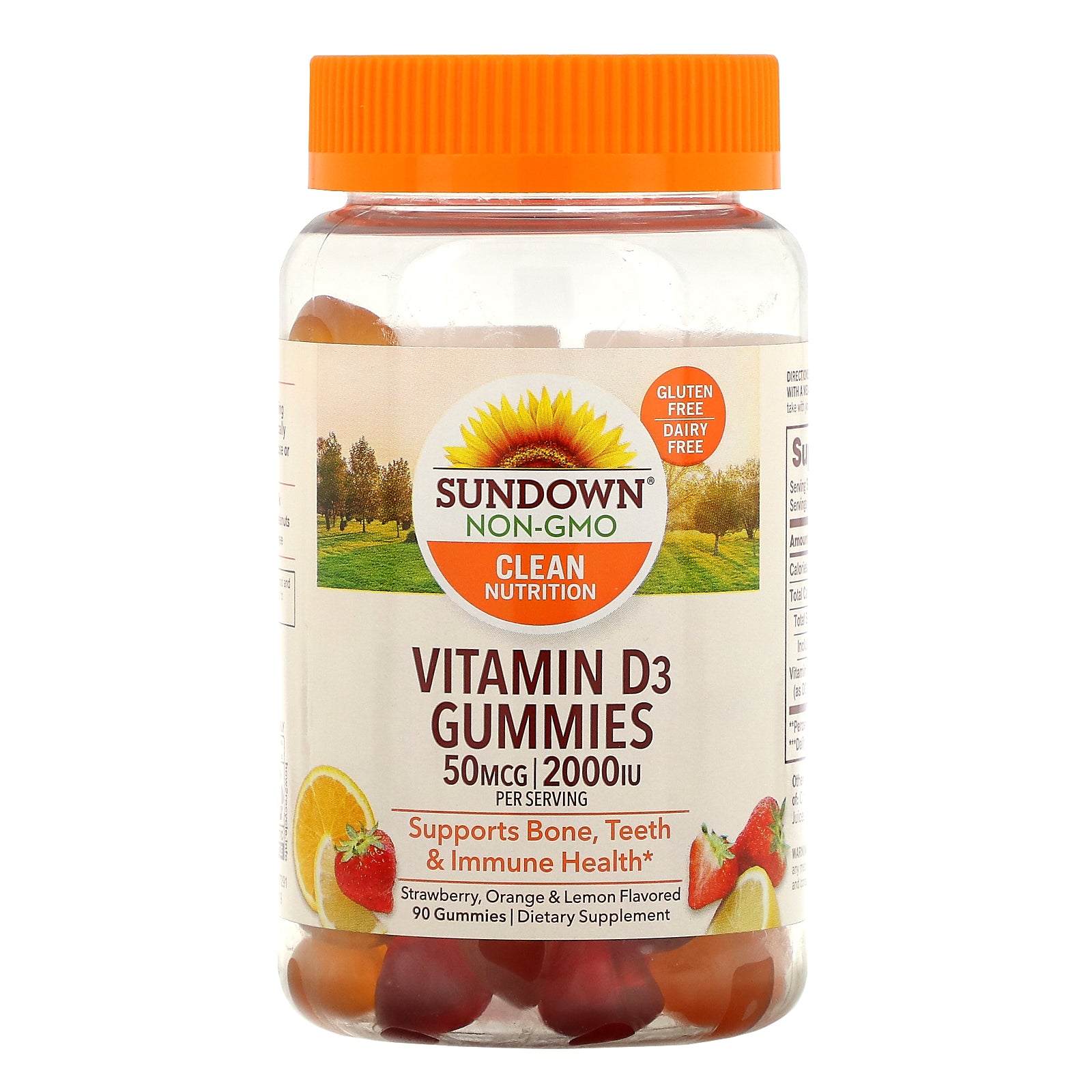 Sundown Naturals, Vitamin D3 Gummies, Strawberry, Orange, & Lemon Flavored, 50 mcg (2,000 IU), 90 Gummies