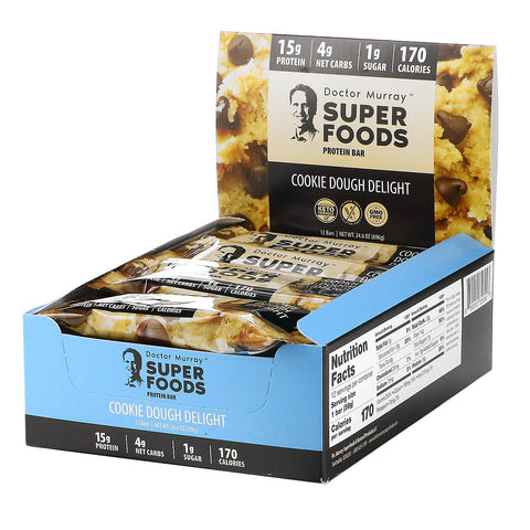 Dr. Murray's, Superfoods Protein Bars, Cookie Dough Delight, 12 Bars, 2.05 oz (58 g) Each