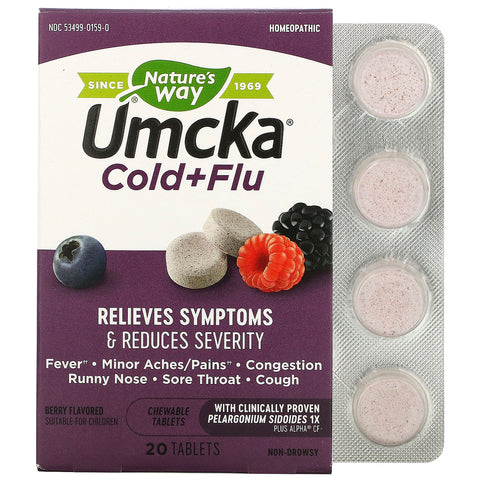 Nature's Way, Umcka, Cold + Flu, Berry, 20 Chewable Tablets