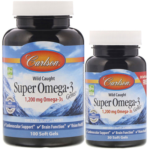 Carlson Labs, Wild Caught, Super Omega-3 Gems, 1,200 mg, 100 + 30 Soft Gels