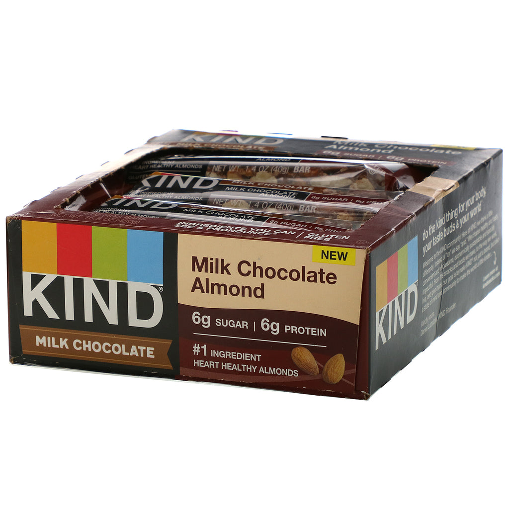 KIND Bars, Milk Chocolate,  Almond, 12 Bars, 1.4 oz (40 g) Each