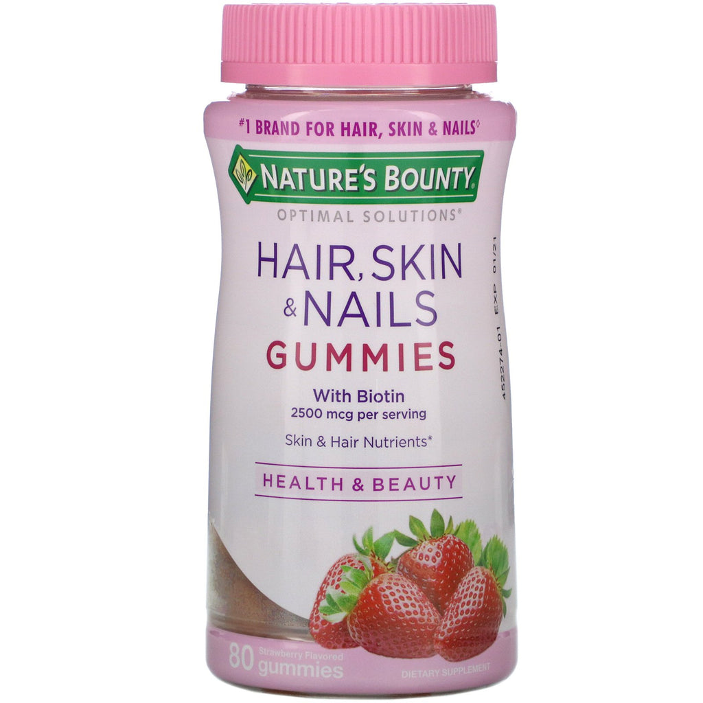 Nature's Bounty, Optimal Solutions, Hair, Skin & Nails, Strawberry Flavored, 80 Gummies