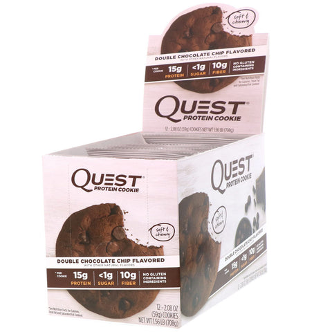 Quest Nutrition, Protein Cookie, Double Chocolate Chip, 12 Pack, 2.08 oz (59 g) Each