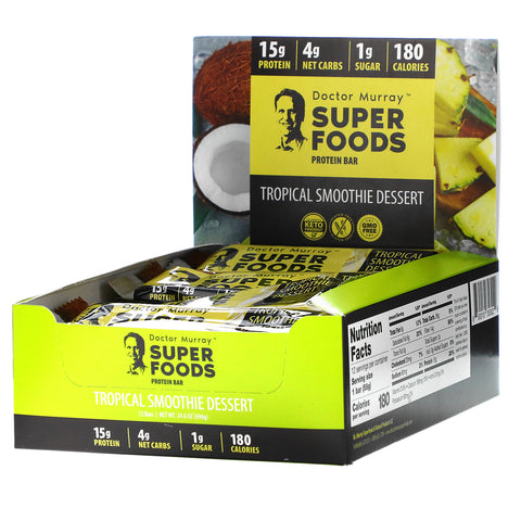 Dr. Murray's, Superfoods Protein Bars, Tropical Smoothie Dessert,  12 Bars, 2.05 oz (58 g) Each