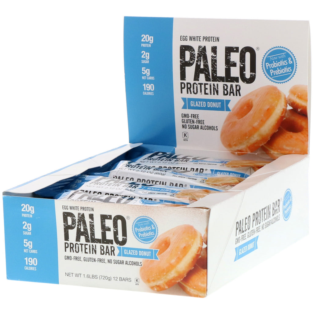 Julian Bakery, PALEO Protein Bar, Glazed Donut, 12 Bars, 2.12 oz (60 g) Each