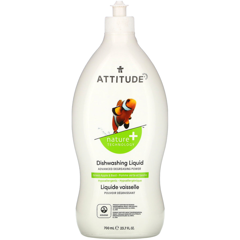 ATTITUDE, Dishwashing Liquid, Green Apple & Basil, 23.7 fl oz (700 ml)