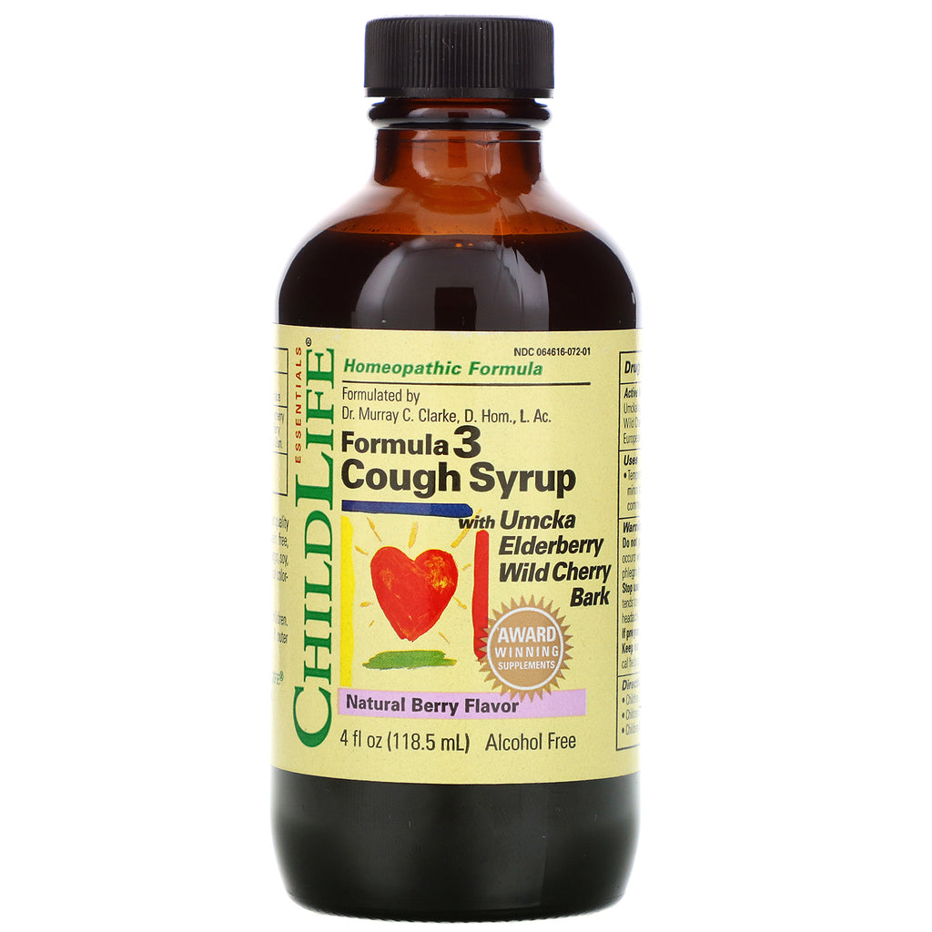 ChildLife, Essentials, Formula 3 Cough Syrup, Alcohol Free, Natural Berry Flavor, 4 fl oz (118.5 ml)