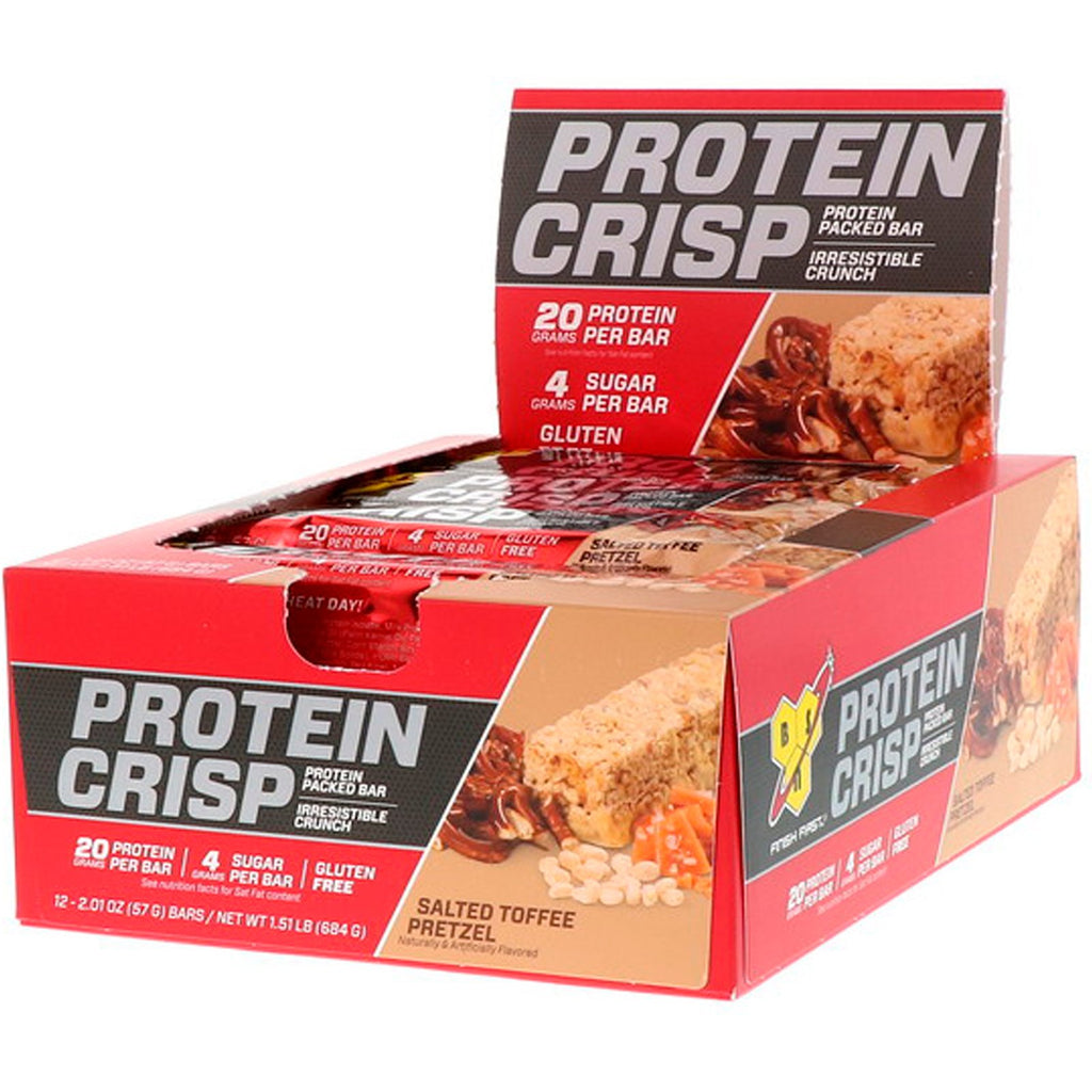 BSN, Protein Crisp, Packed Protein Bar, Salted Toffee Pretzel, 12 Bars, 2.01 oz (57 g)