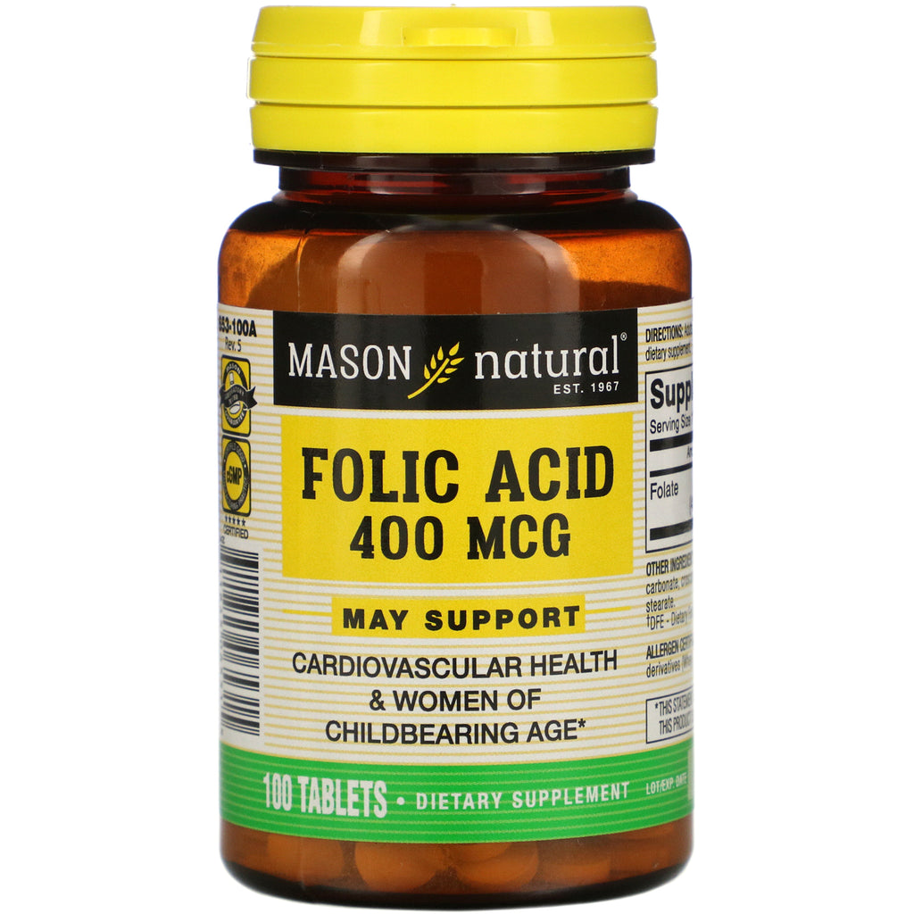 Mason Natural, Folic Acid, 400 mcg, 100 Tablets