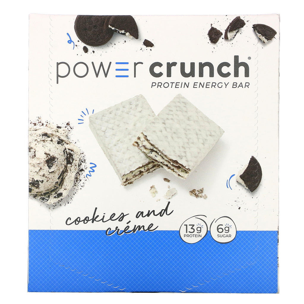 BNRG, Power Crunch Protein Energy Bar, Cookies and Crème, 12 Bars, 1.4 oz (40 g) Each