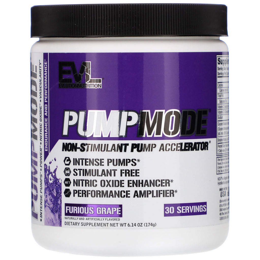 EVLution Nutrition, PumpMode, Non-Stimulant Pump Accelerator, Furious Grape, 6.14 oz (174 g)