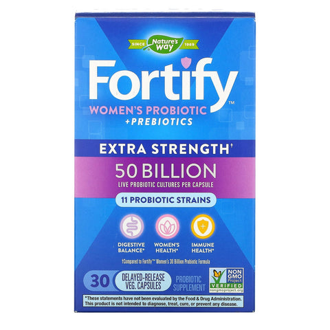 Nature's Way, Fortify Women's Probiotic + Prebiotics, Extra Strength, 50 Billion, 30 Delayed-Release Veg. Capsules