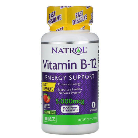 Natrol, Vitamin B-12, Fast Dissolve, Maximum Strength, Strawberry, 5,000 mcg, 100 Tablets