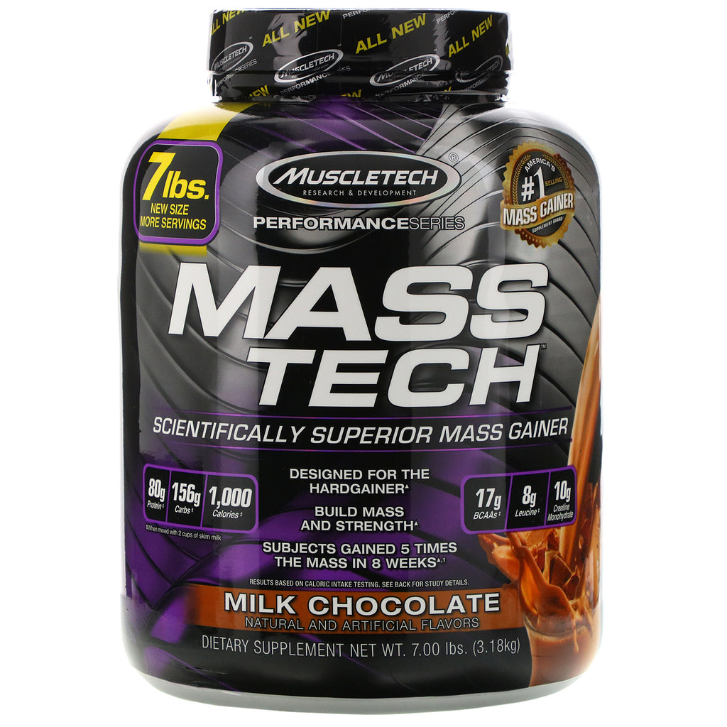 Muscletech, Mass-Tech, Scientifically Superior Mass Gainer Protein Powder, Milk Chocolate, 7.00 lb (3.18 kg)