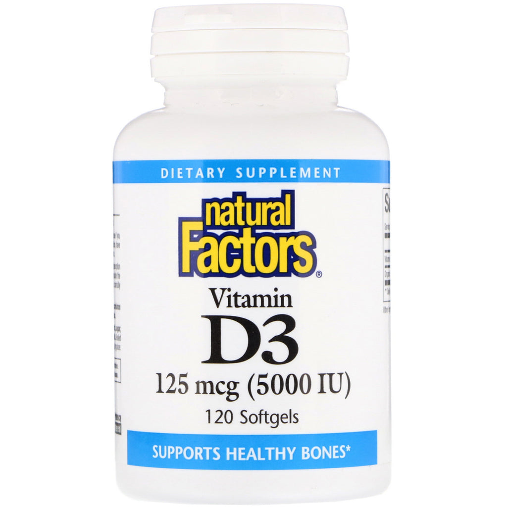 Natural Factors, Vitamin D3, 125 mcg (5,000 IU), 120 Softgels