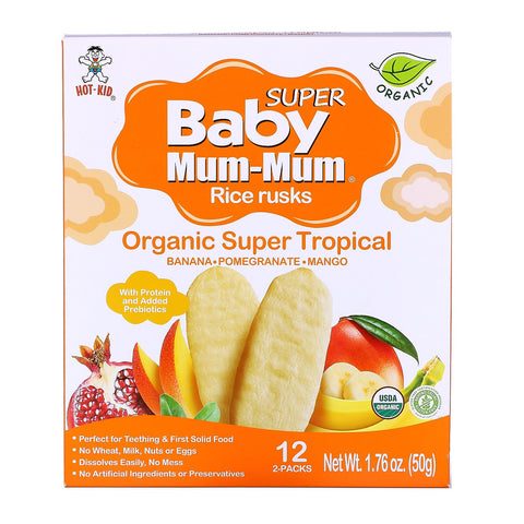 Hot Kid, Baby Mum-Mum, Rice Rusks, Organic Super Tropical, 12 2-Packs, 1.76 oz (50 g) Each