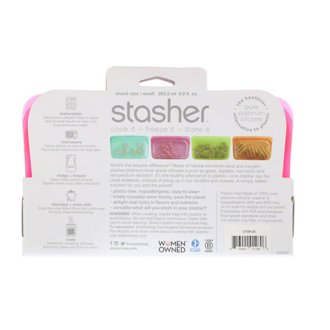 Stasher, Reusable Silicone Food Bag, Snack Size Small, Raspberry, 9.9 fl oz (293.5 ml)