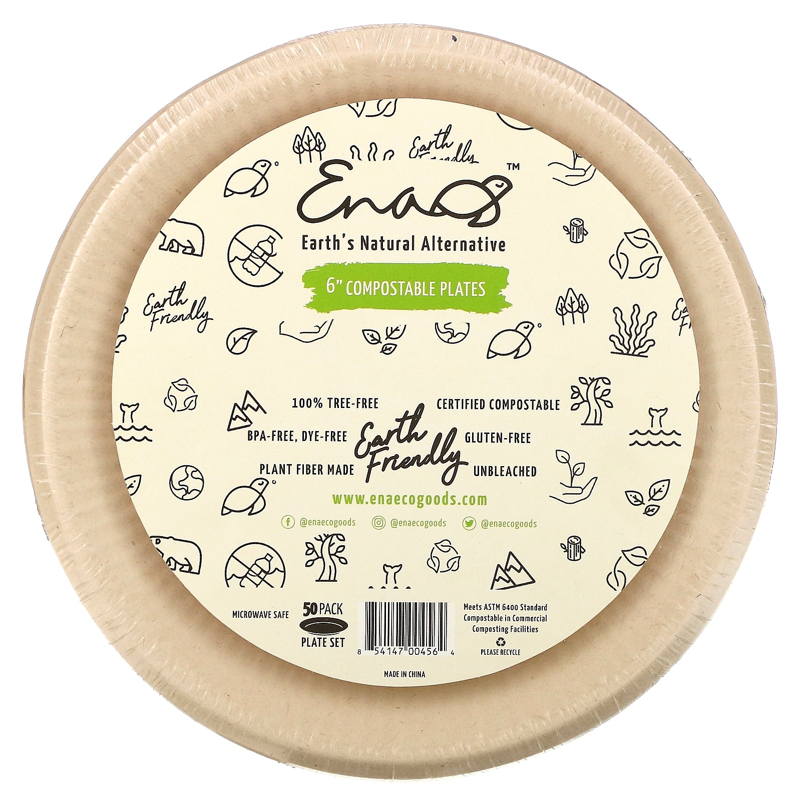 Earth's Natural Alternative, 6" Compostable Plates, 50 Pack