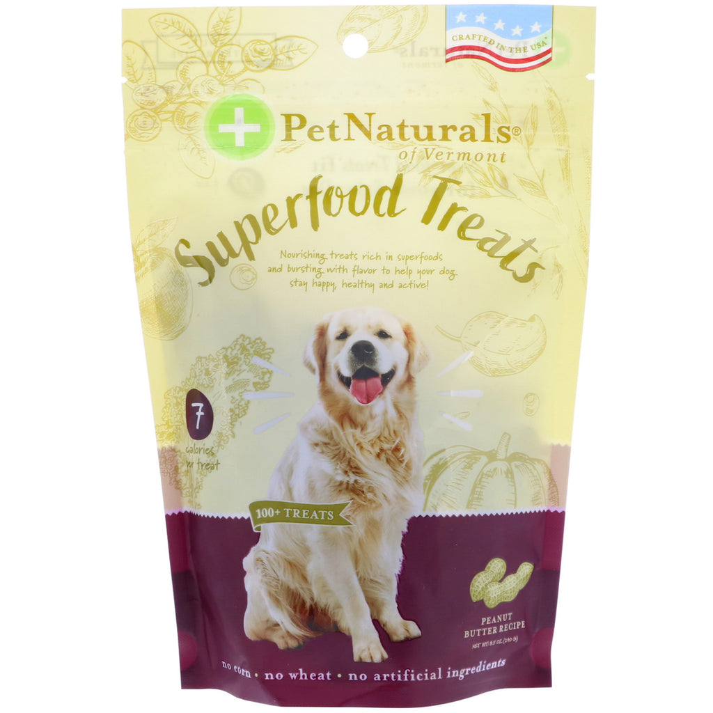 Pet Naturals of Vermont, Superfood Treats for Dogs, Peanut Butter Recipe, 100+ Treats, 8.5 oz (240 g)