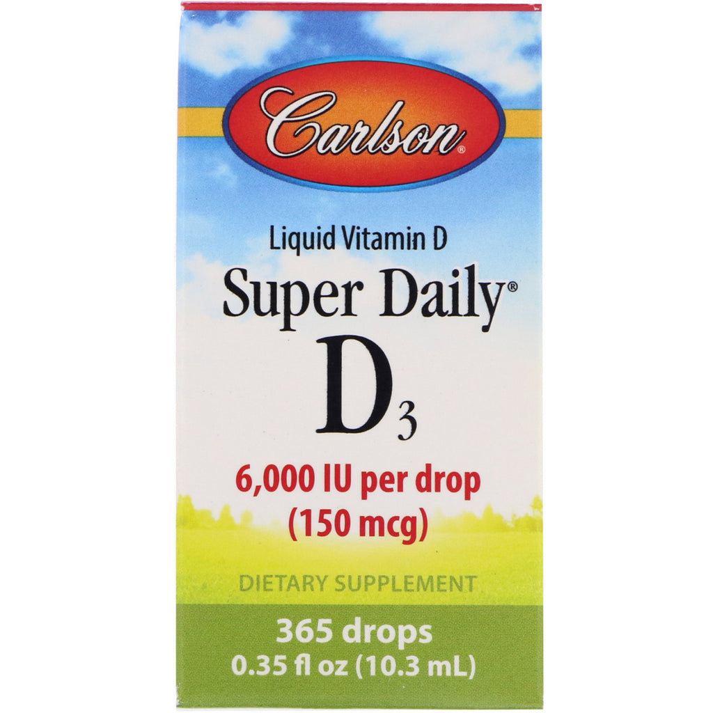 Carlson Labs, Super Daily D3, 150 mcg (6,000 IU), 0.35 fl oz (10.3 ml)