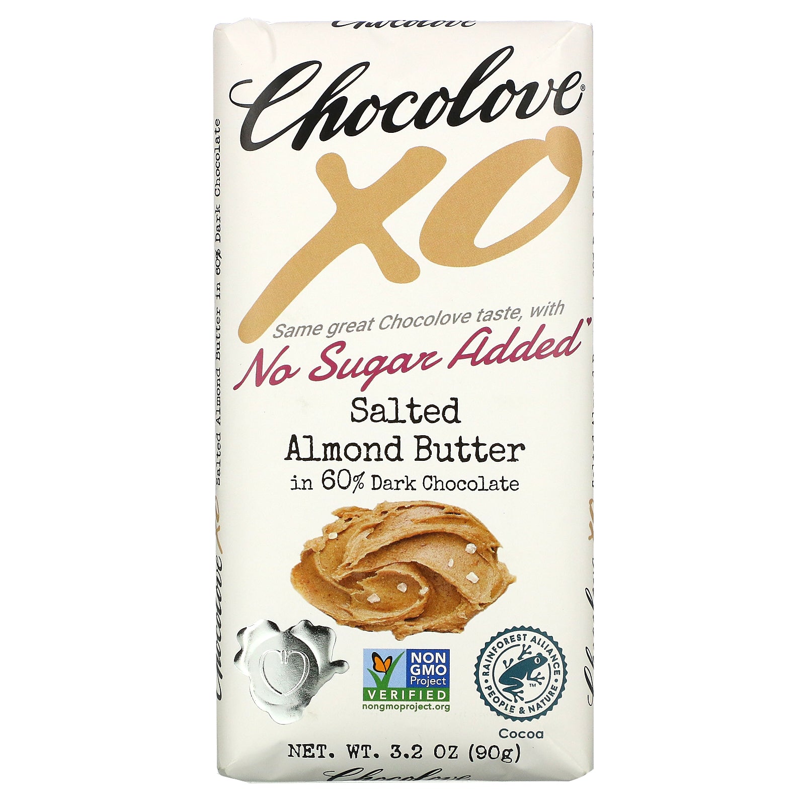 Chocolove, XO, Salted Almond Butter in 60% Dark Chocolate, 3.2 oz (90 g)