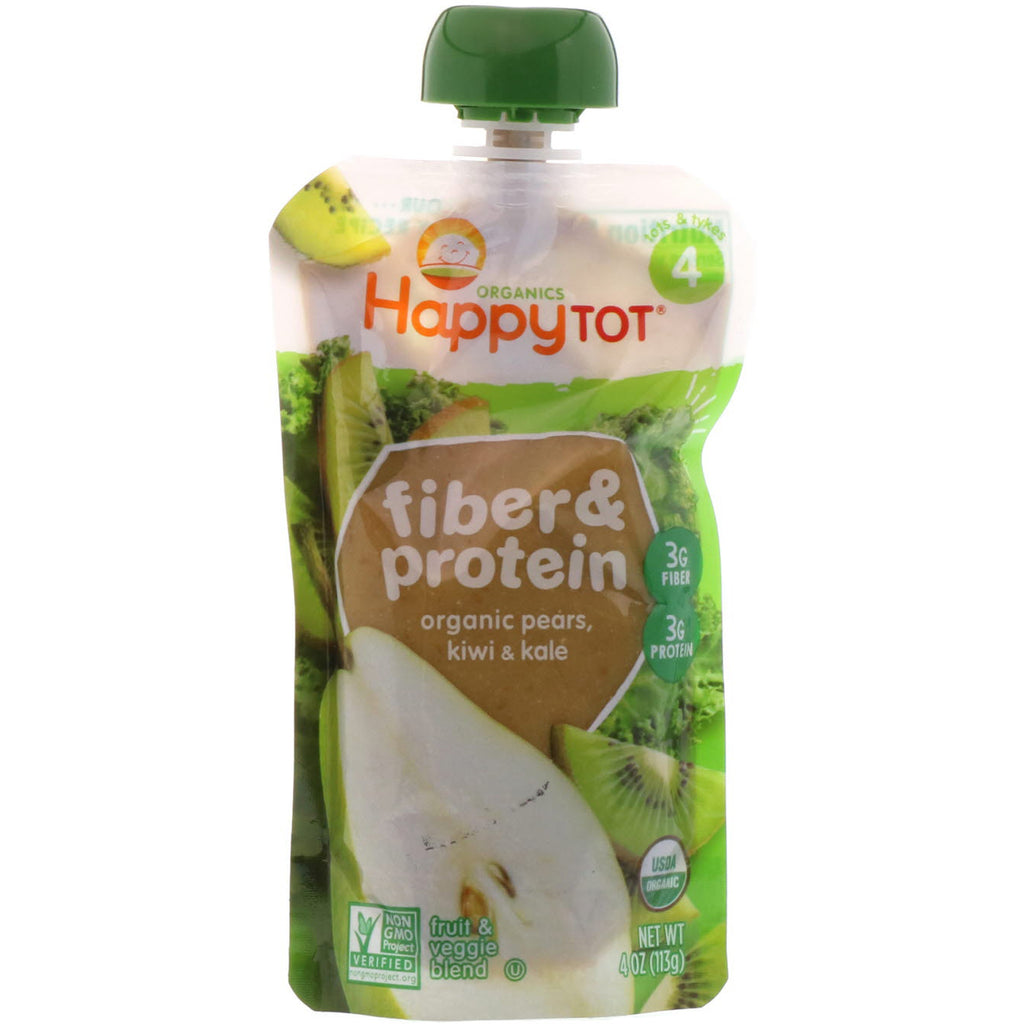 Happy Family Organics, Happy Tot, Fiber & Protein, Organic Pears, Kiwi & Kale, Stage 4, 4 oz (113 g)