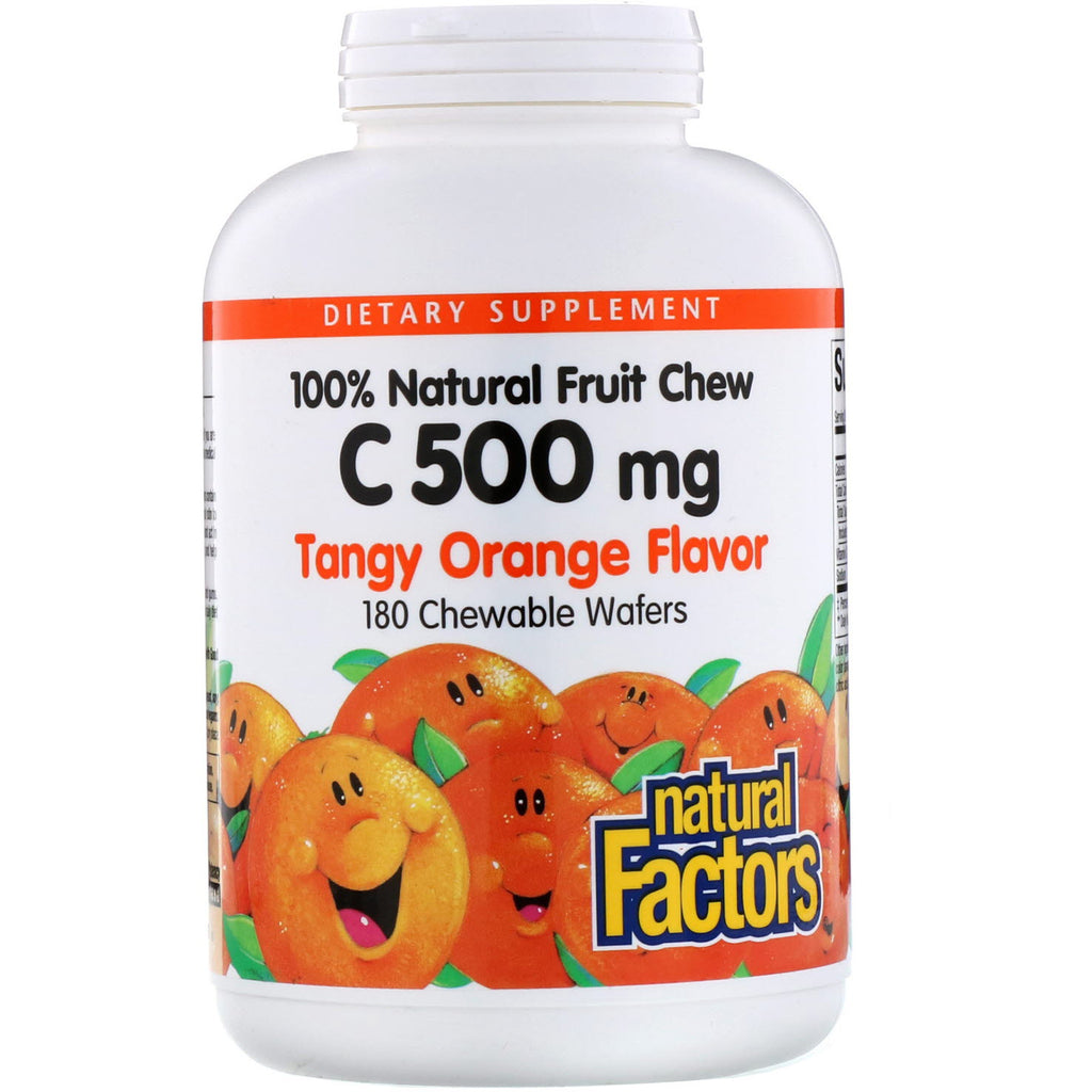 Natural Factors, 100% Natural Fruit Chew Vitamin C, Tangy Orange, 500 mg, 180 Chewable Wafers