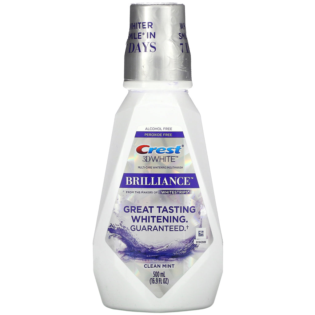 Crest, 3D White, Brilliance Whitening Mouthwash, Alcohol Free, Clean Mint, 16.9 fl oz (500 ml)