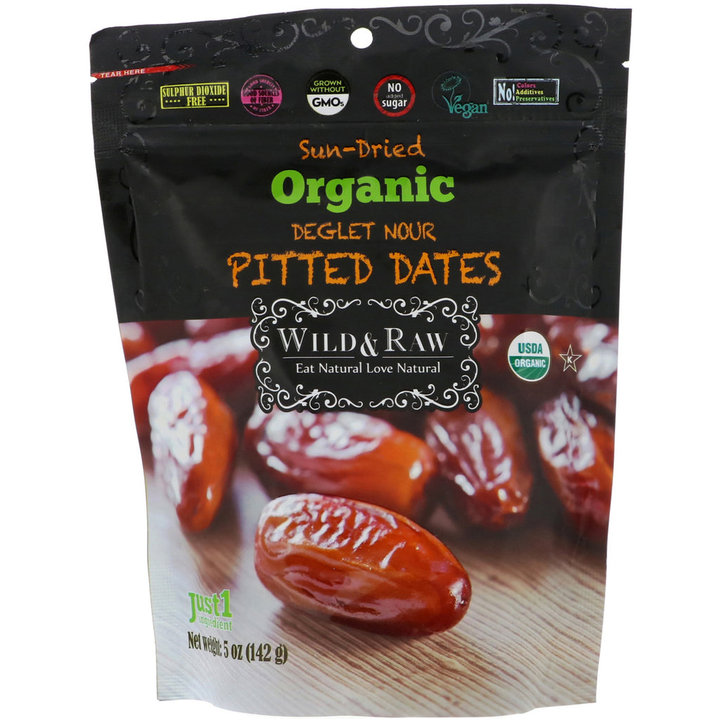 Nature's Wild Organic, Wild & Raw, Sun-Dried, Organic Deglet Noor Pitted Dates, 5 oz (142 g)