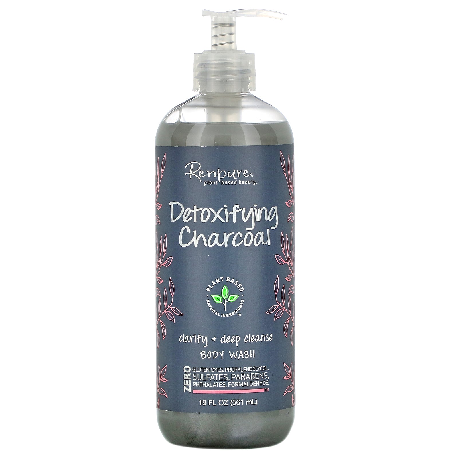 Renpure, Detoxifying Charcoal, Clarifying + Deep Cleanse Body Wash, 19 fl oz (561 ml)