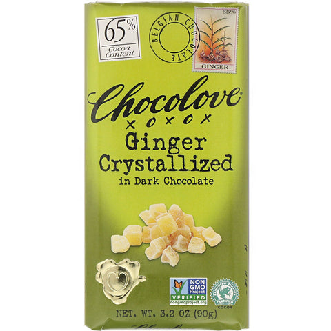 Chocolove, Ginger Crystallized in Dark Chocolate, 65% Cocoa, 3.2 oz (90 g)