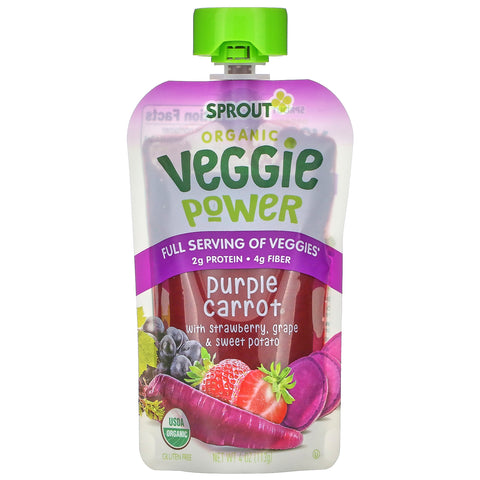 Sprout Organic, Veggie Power, Purple Carrot with Strawberry, Grape & Sweet Potato, 4 oz (113 g)