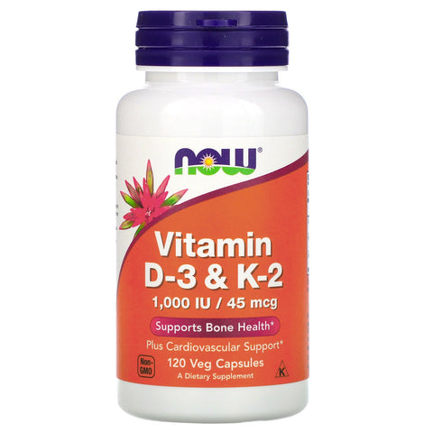 Now Foods, Vitamin D-3 & K-2, 45mcg (1,000 IU), 120 Veg Capsules