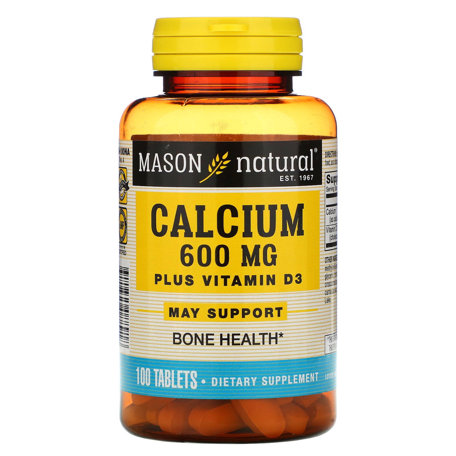 Mason Natural, Calcium Plus Vitamin D3, 600 mg, 100 Tablets