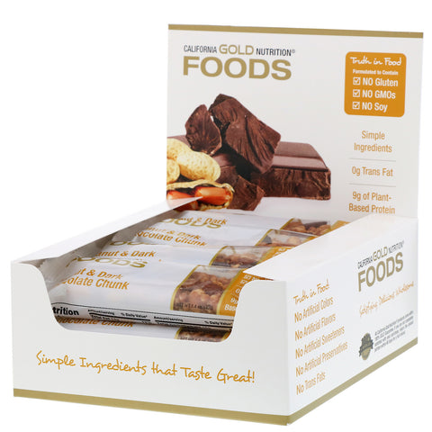 California Gold Nutrition, Foods, Peanut & Dark Chocolate Chunk Bars, 12 Bars, 1.4 oz (40 g) Each