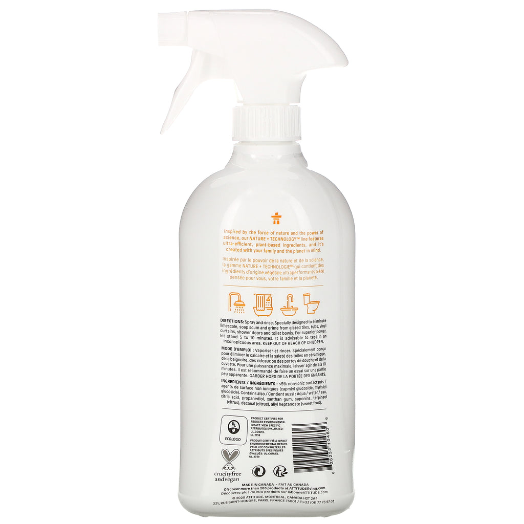 ATTITUDE, Bathroom Cleaner, Citrus Zest, 27.1 fl oz (800 ml)