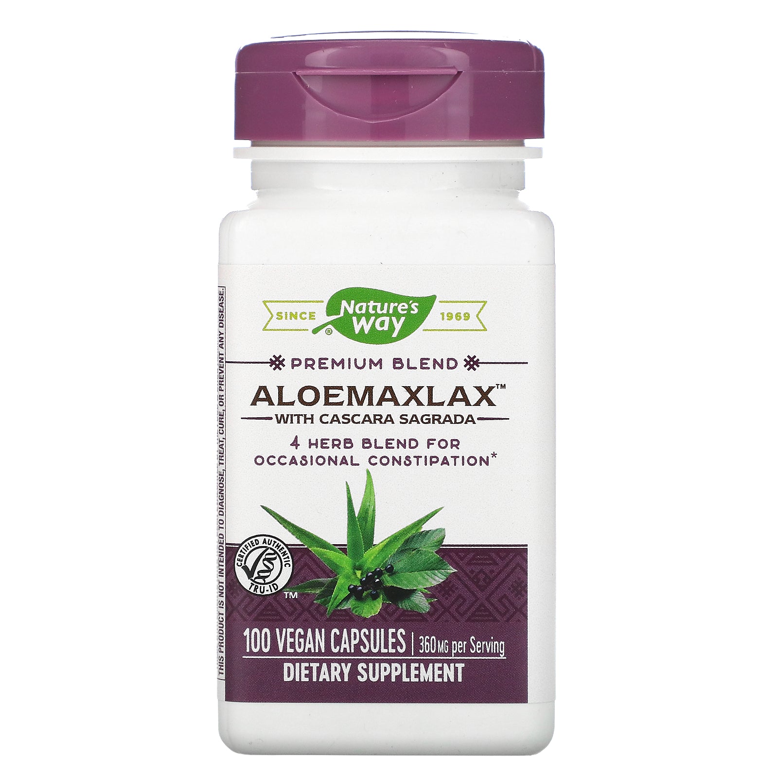 Nature's Way, AloeMaxLax with Cascara Sagrada, 360 mg, 100 Vegan Capsules