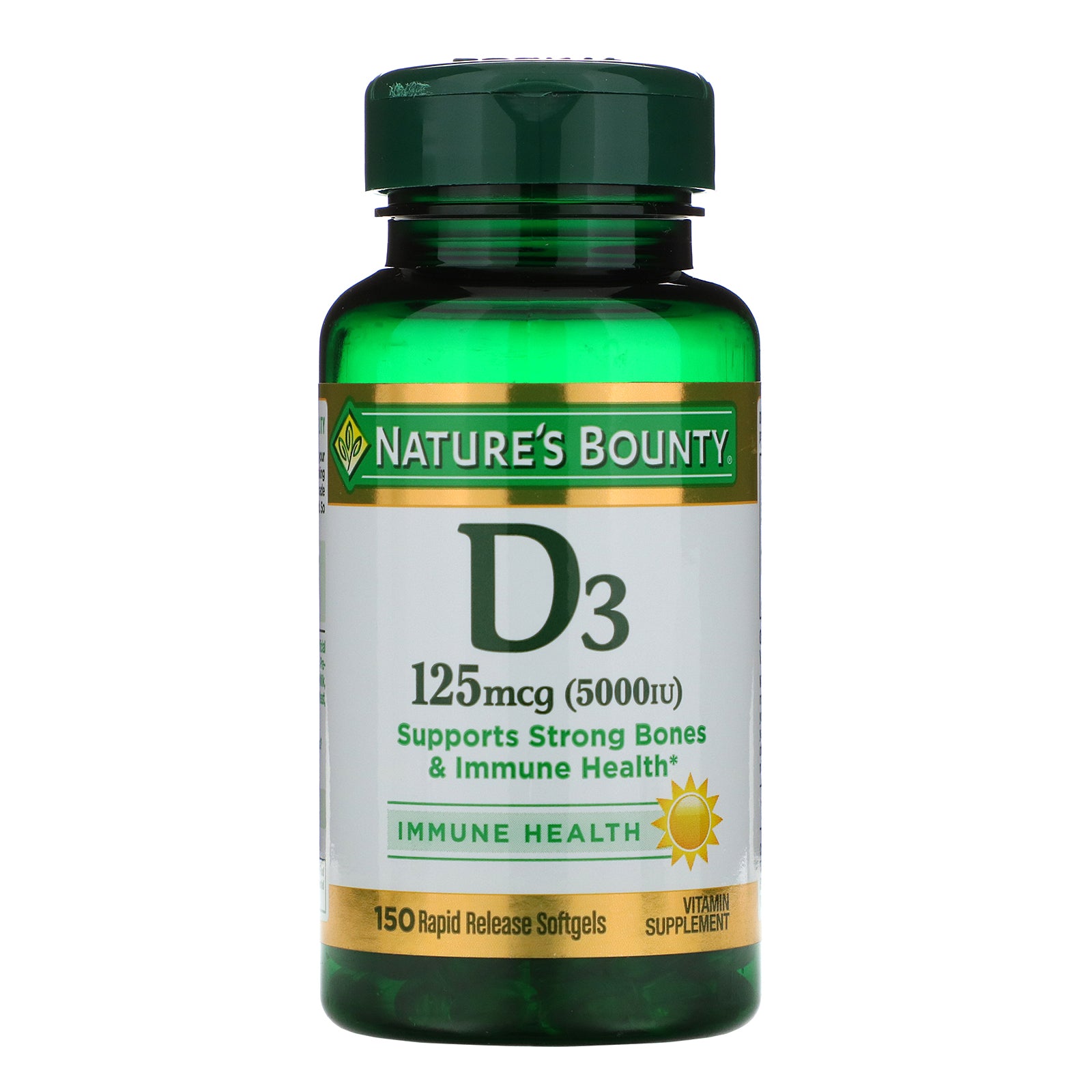 Nature's Bounty, D3, Immune Health, 125 mcg (5,000 IU), 150 Rapid Release Softgels