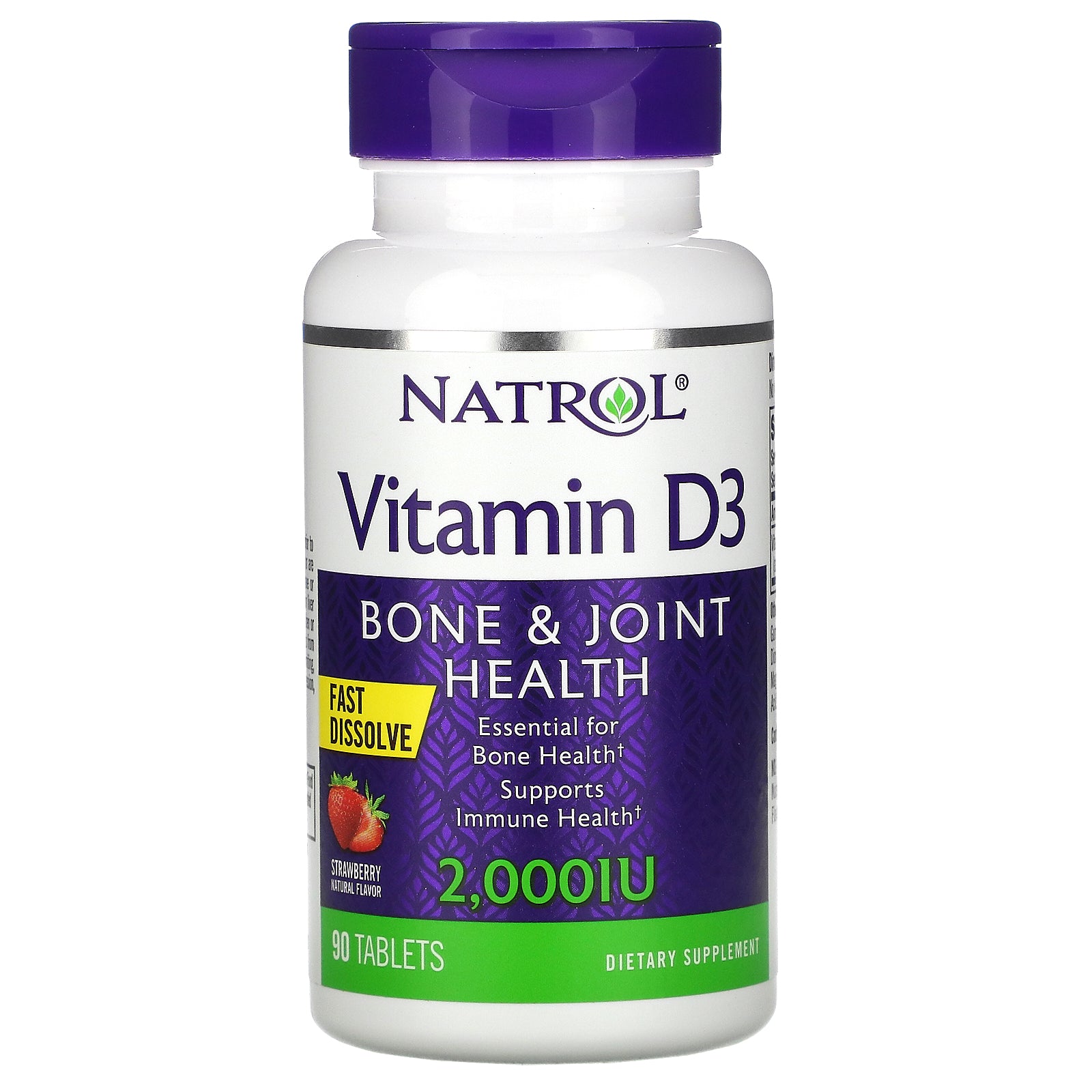Natrol, Vitamin D3, Bone & Joint Health, Strawberry , 2,000 IU, 90 Tablets