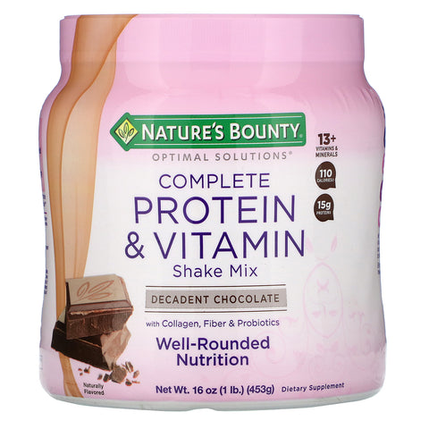 Nature's Bounty, Optimal Solutions, Complete Protein & Vitamin Shake Mix, Decadent Chocolate, 16 oz (453 g)