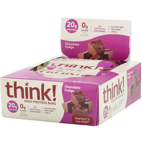 ThinkThin, High Protein Bars, Chocolate Fudge, 10 Bars, 2.1 oz (60 g) Each