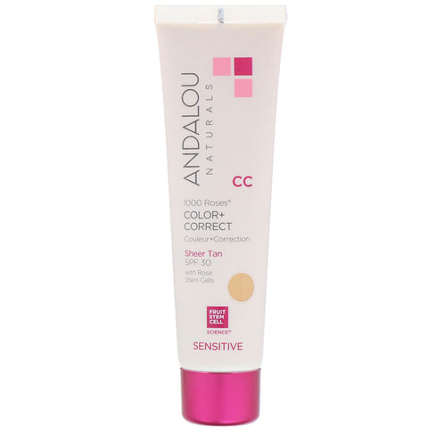 Andalou Naturals, CC 1000 Roses, Color + Correct, Sensitive, SPF 30, Sheer Tan, 2 fl oz (58 ml)