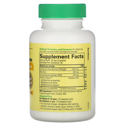 ChildLife, Probiotics with Colostrum Powder, Natural Orange/Pineapple Flavor, 1.7 oz