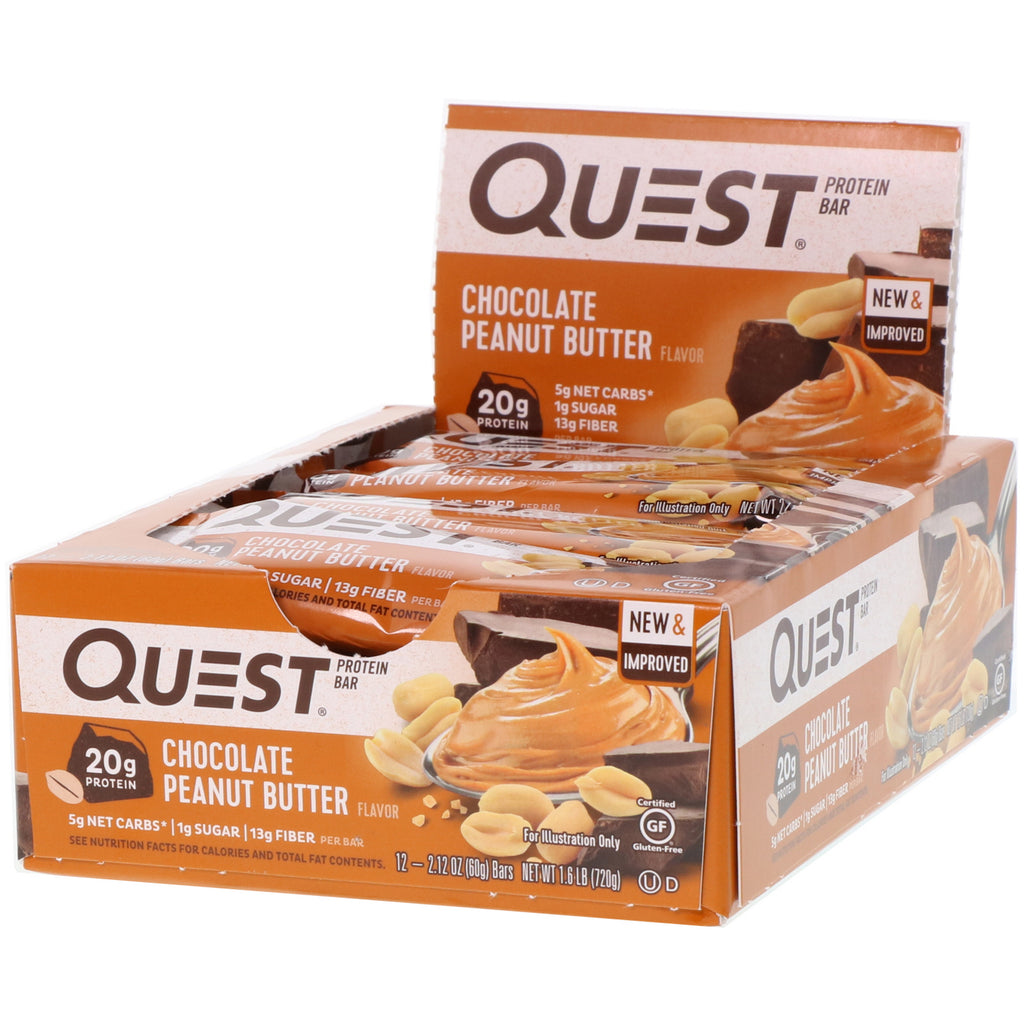 Quest Nutrition, Protein Bar, Chocolate Peanut Butter, 12 Bars, 2.12 oz (60 g) Each